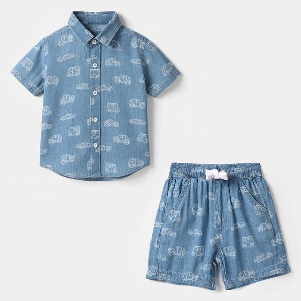Infant Boys Tensile Denim Suit - Light Blue