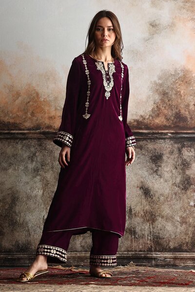 Velvet Embroidered Shirt And Trouser