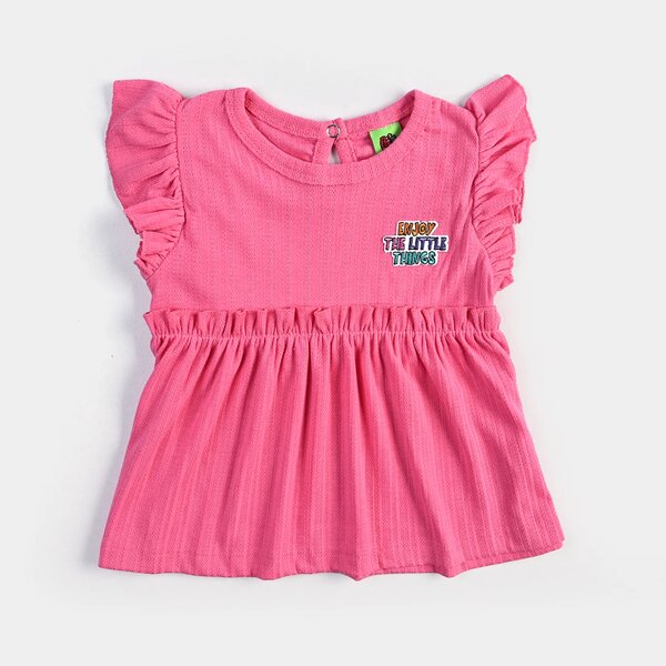 Infant Girls Jacquard Jersey Frock Enjoy The Little Thing-Pink
