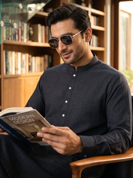 Dark Grey Designer Kurta Shalwar (SK-733)