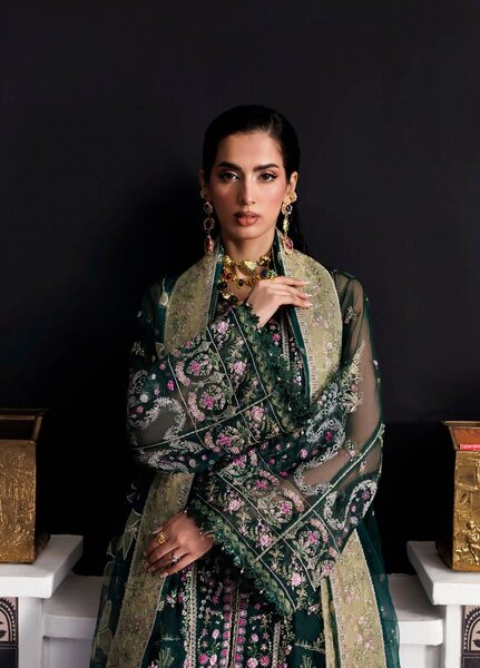 Marwa by Maryam Hussain Unstitched Embroidered Net 3 Piece Suit Zamurd - Wedding Collection