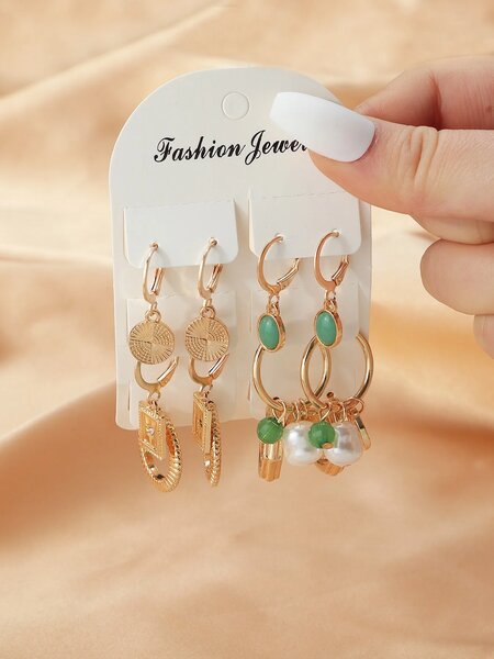 Shein - 6pairs Faux Pearl & Geometric Decor Earrings