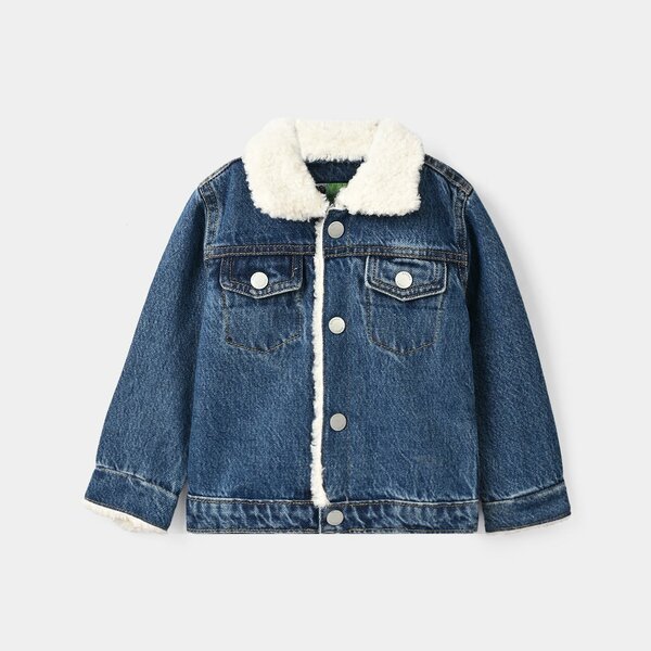 Infant Boys Denim Rigid Jacket White Sherpa - BLUE