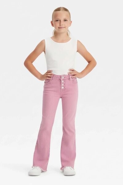 C&J Girl's Raw Hem Flared Denim