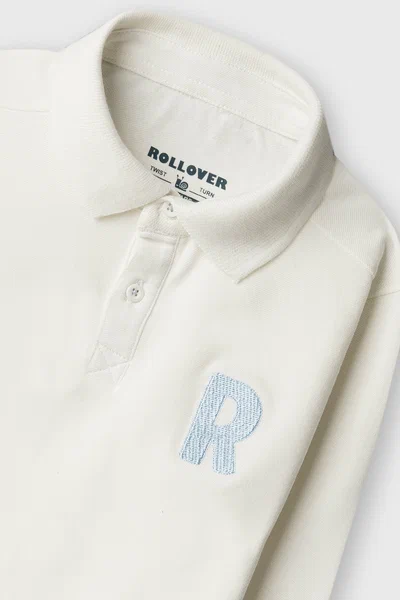 Boys Aqua Crest Off-White Polo