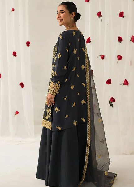 Cross Stitch Embroidered Silk Suits Unstitched 3 Piece CS24LA Charcoal Tint - Luxury Collection