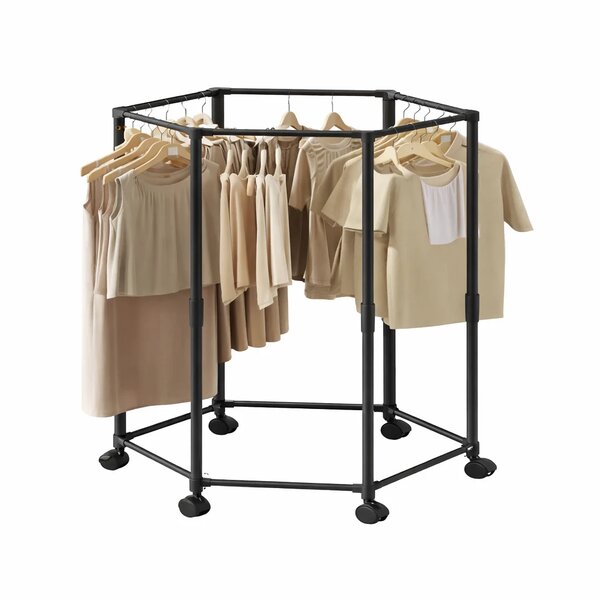 Hexagon Cloth Drying Rack – 360° Rotating Garment Stand with Wheels