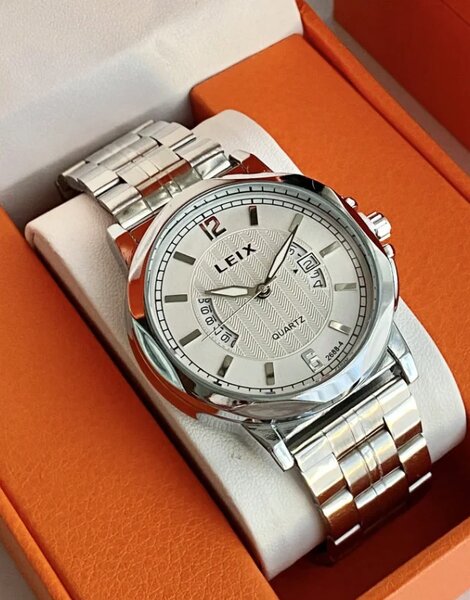 Shein - 1pc Black Dial Oversized Large Face Men's Silver Stainless Steel Band Waterproof Wrist Watch