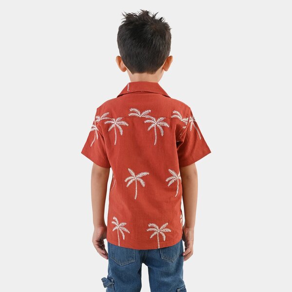 Boys Cotton Jacquard Shirt - Rust