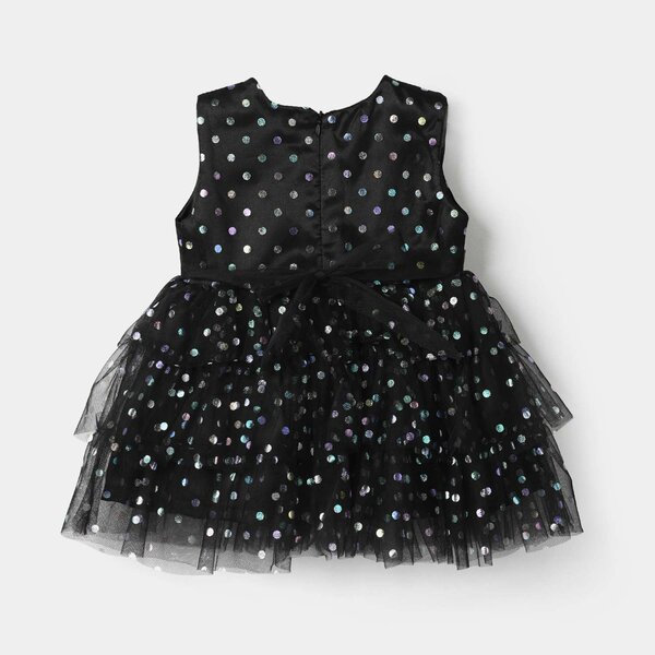 Infant Girls Net Fancy Frock (Glittery Dot) – Black