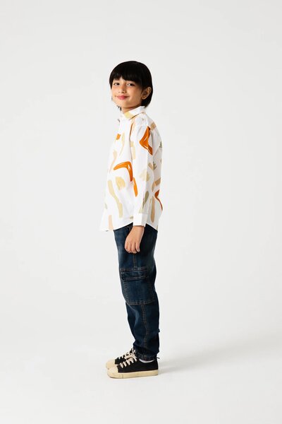 Boys Artisan Stroke White Cotton Shirt