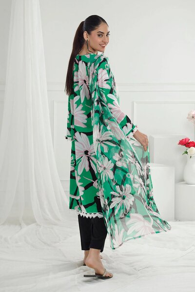 3 Piece Unstitched Printed Lawn Suit with Printed Pure Silk Chiffon Dupatta