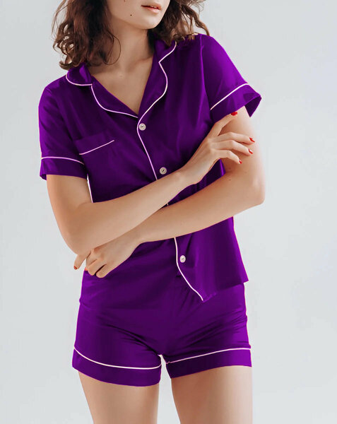 Vybe - Button Down Silk With Short - Purple