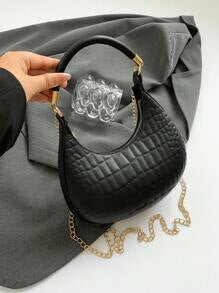 Shein - Fashionable Casual Crescent-Shaped Women's Handbag, Crocodile Pattern Pressed Texture