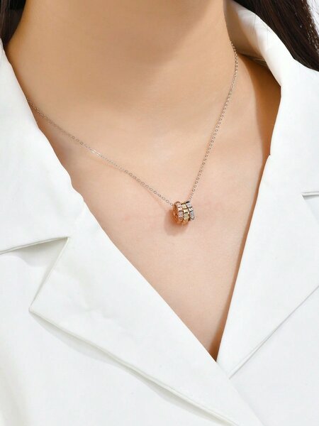 Shein - 1pc Fashionable Simple Exquisite Three-Tone Design 925 Sterling Silver Cubic Zirconia Necklace, Perfect For Festival, Party, Gift And Daily Wear
