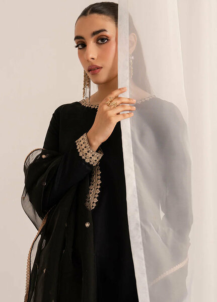 Izel Pret Embroidered Raw Silk 3 Piece Suit Nocturne