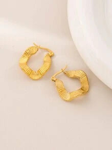 Shein - 1pair Gold-Tone Fashionable Earrings, European And American Style, Advanced Titanium Steel Irregular Ear Clip Stud, Vintage And Trendy, 18K Gold Plated Stainless Steel Twisted Wave Ear Cuff For Women's Accessory