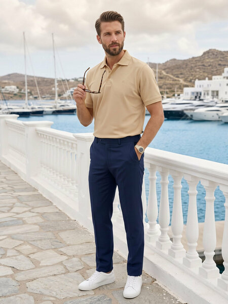 Oatmeal Textured Popcorn Polo T-Shirt (POLO-1241)