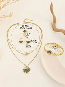 Shein - 1set(5pcs) Round Earrings, Ring, Necklace Jewelry Set