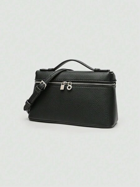 Shein - 1pc Solid Color Litchi Texture PU Square Shoulder Bag
