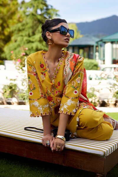 Unstitched Embroidered 3 Piece Muzlin Suit