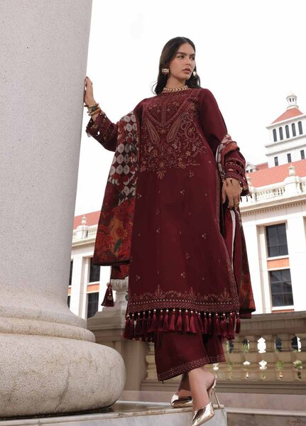 Poshima by Charizma Unstitched Embroidered Leather Peach 3 Piece Suit CHR26UPL PSW6-18 - Winter Collection