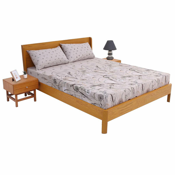 Beige Black Flowers Double Bedding Set of 6