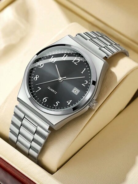 Shein - 1pc LUCKYFOX Minimalist Retro Steel Band Small Square Calendar Watch