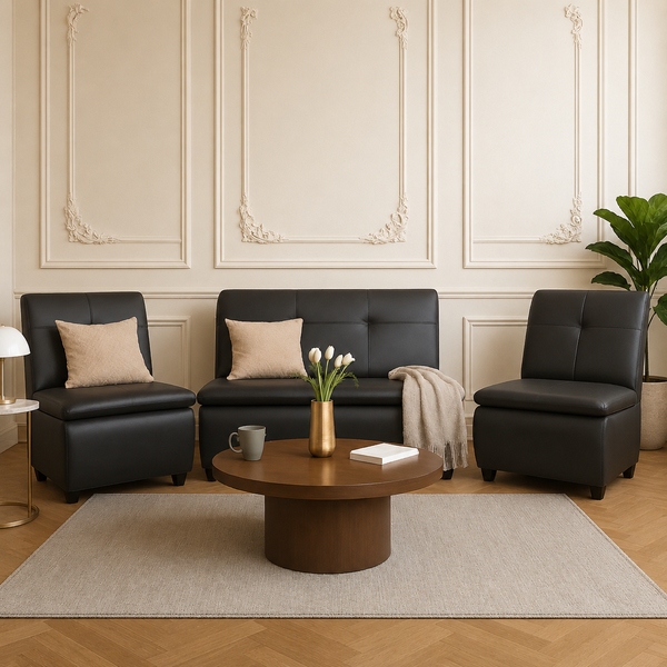 Lazo Premium Leatherette Office Sofa set in Black (Single Seater, 2-Seater, or 4-Seater Bundle)