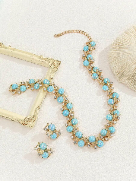 Shein - 3Pcs Pearl Necklace And Earrings Set Fashionable Party Jewelry For Women