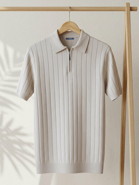 Cream Knitted Zipper Polo (SKZP-069)