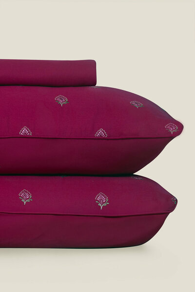 Ruby Gold Embroidered Bed Sheet Set
