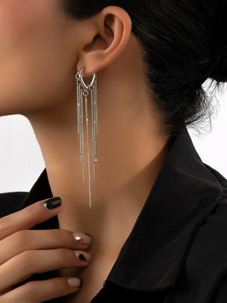 Shein - Chain Tassel Drop Earrings