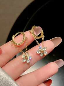 Shein - 1pair Delicate, Fashionable, Sweet, Simple Flower Shaped Chain Earrings