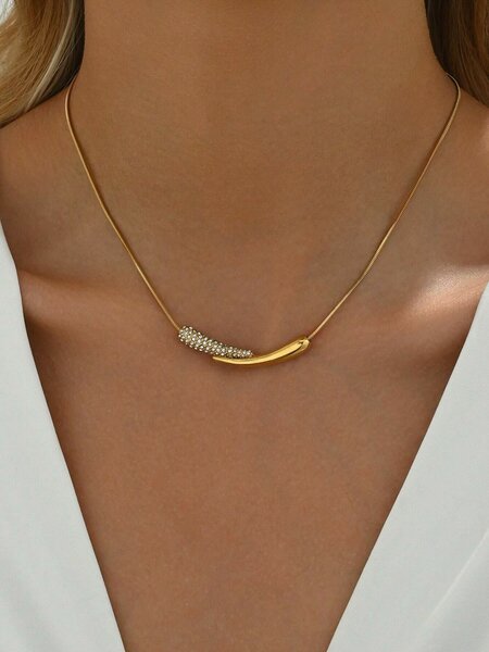 Shein - Liebeiris 1Pc 18K Gold Plated Stainless Steel Teardrop Pendant Necklace