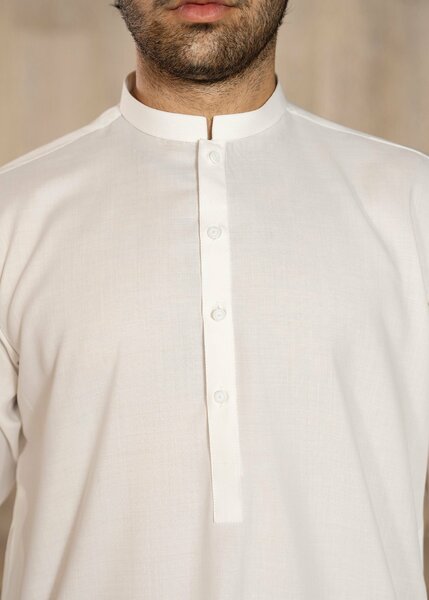 Buraq Men RTW Solids Wash N Wear Kurta Shalwar Suit White Ban Casual Collection