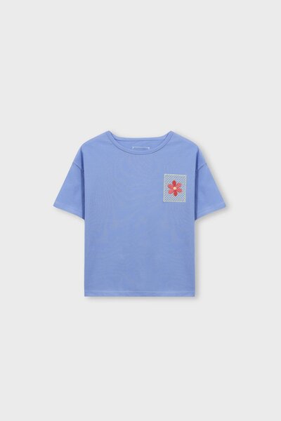 Girls Blue Embroidered Drop Tee