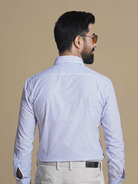 White & Blue Striped, Elite Edition, Cutaway Collar Men’s Formal Shirt (FS-2518)