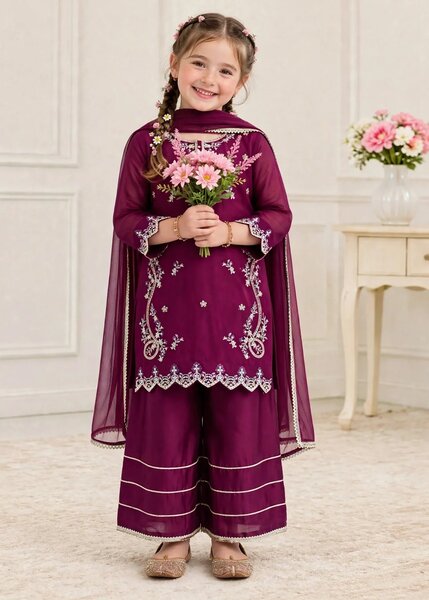 Riwayat by Modest Girls RTW Embroidered Chiffon 3 Piece Suit A080 Purple Festive Collection