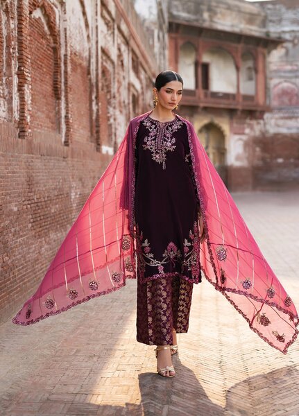 Mor by Xenia Formals Unstitched Embroidered Velvet 3 Piece Suit XE26UMV 04 Ubrud - Festive Collection