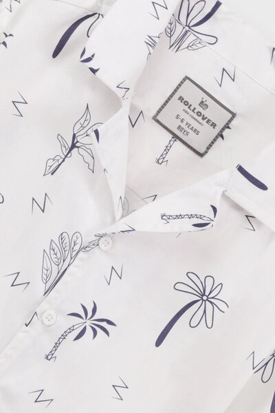 White Tropical Print Cotton Shirt