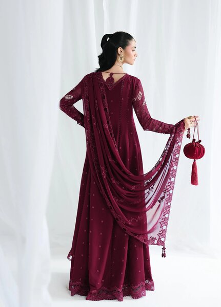 Qalamkar Unstitched Embroidered Chiffon 3 Piece Suit QLK26UCF Wafa QCC-03 - Festive Collection