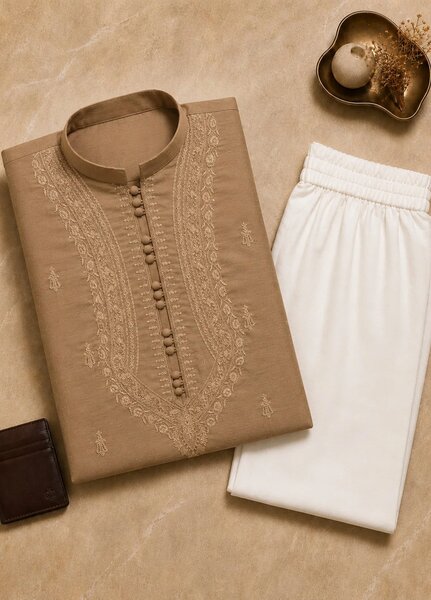 TGM Mens RTW Chikankari Chikankari Kurta Pajama Suit Vian Beige Festive Collection