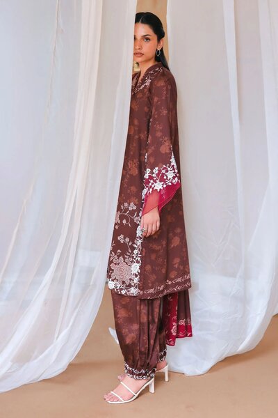Cross Stitch Unstitched Embroidered Cotton Satin 3 Piece Suit CS26UCS Sepia Bloom - Winter Collection