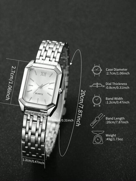 Shein - 1pc Women's Fashion Square Roman Numeral Dial Quartz Wrist Watch, Classic Elegant Style