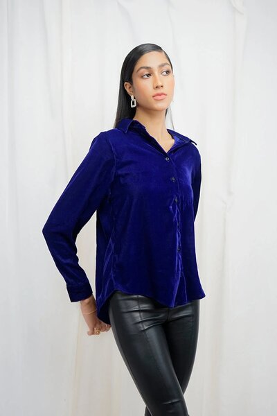 VYBE - x Munib Nawaz - Velvet Button Shirt-Blue