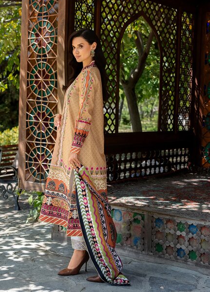 Mushq Hemline Echoes Of Serneity Unstitched Festive Raw Silk Printed 3 Piece MQ25ES D-01 Solara Crest - Festive Collection