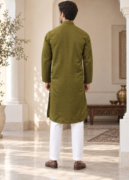 TGM Mens RTW Chikankari Chikankari Kurta Pajama Suit Olive Luxe Festive Collection