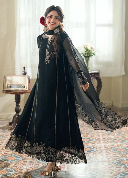 Eid Ensembles by Azure Unstitched Embroidered Chiffon 3 Piece Suit AZ26UEE ES-133 Nightangle - Eid Collection