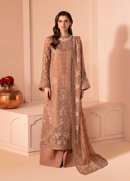 Murawwat by Lavish Premium Unstitched Luxury Chiffon Embroidered 3 peice LV25MC M-03 Rosy Nectar - Formals Collection